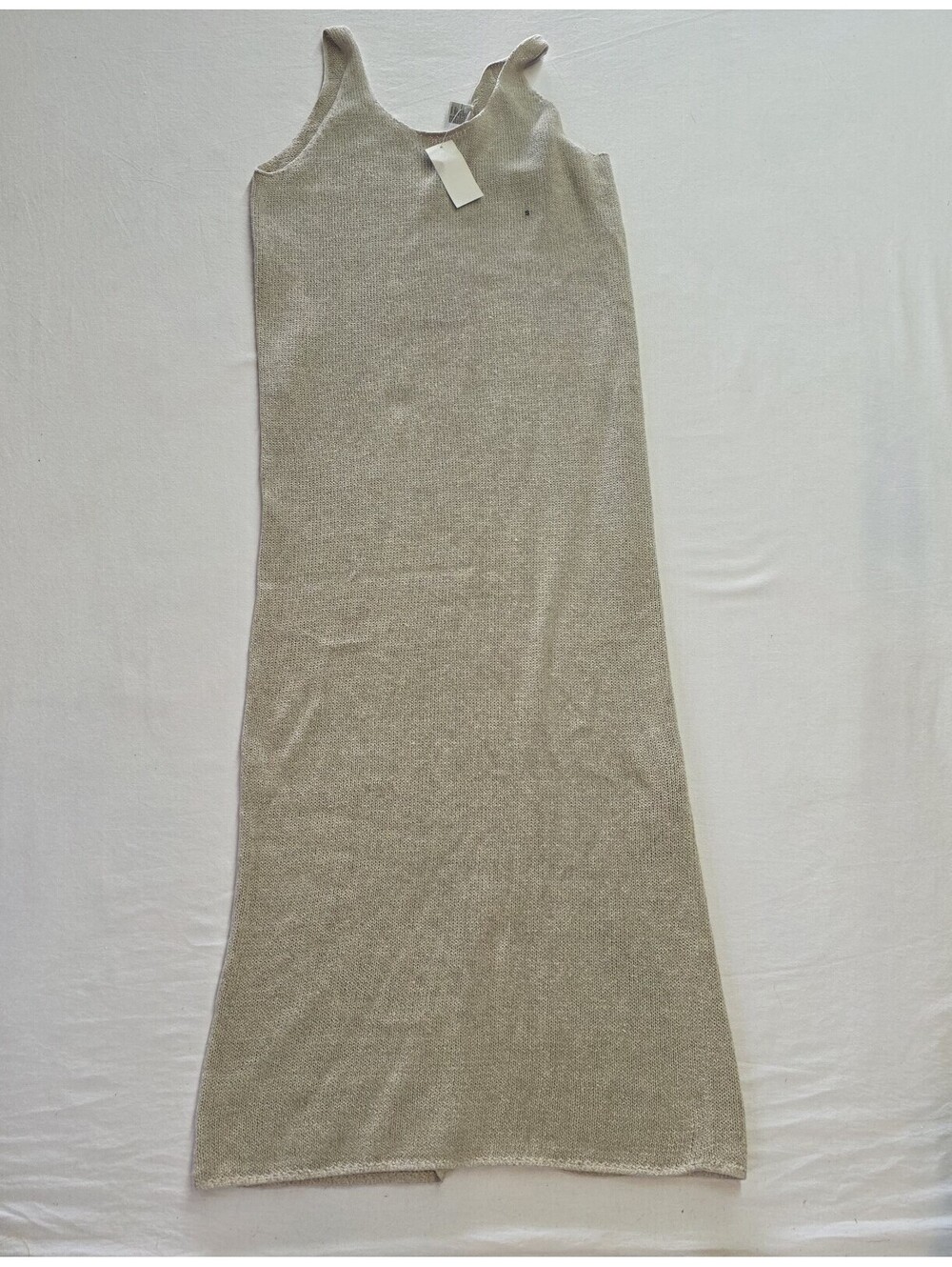 NWT Vtg GAP Beige Knit Linen Cotton Maxi Sweater Dress Sleeveless  Tan Crochet S